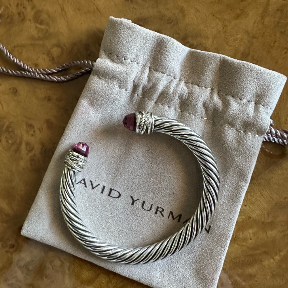 David Yurman Silver Bracelet with Diamonds and Pink Tourmaline stones